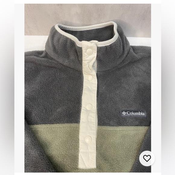 Women’s Pt Large Columbia Fleece Pullover With Snaps, Two Toned Gray And Green - Picture 3 of 12